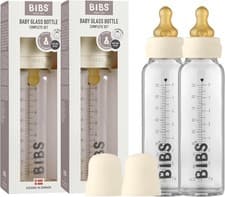 Image of BIBS Baby Glass Bottle 2-Pack 225ml. Anti-Colic. Vented Round Natural Rubber
