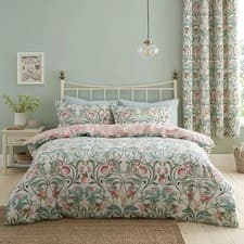 Image of Catherine Lansfield Clarence Floral King Duvet Set Natural Green