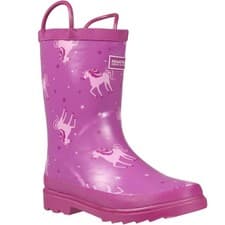 Image of Regatta Kids Minnow Printed Outdoor Pull Handle Wellington Boots Wellies