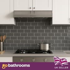 Image of Dark Grey Brick Bevel Subway Metro Kitchen Bathroom Wall Tiles | 100x200mm Box