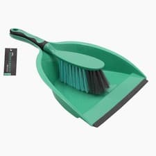 Image of JVL 20-039GY Rubber Grip Dustpan and Bristle Brush Set, Grey/Turquoise