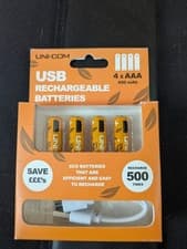 Image of UNI-COM 450mAh USB Rechargeable Ni-MH AAA Batteries with Micro USB Cable 4 Pack