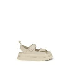 Image of UGG Goldenglow Women Beige Sandals Recycled Polyester Flat Wedge Strappy Shoes