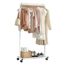 Image of Movable Clothes Rack Heavy-Duty with Bottom Shoe Shelf – White 72x36x149cm