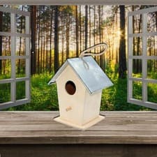 Image of Indoors Wooden Mini Birdhouse Nest Decorated for Finch Wren Robin Pearl Bird