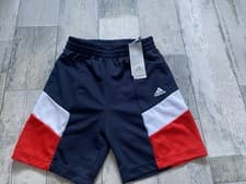 Image of Adidas Boys Red White Blue Shorts Aeroready Age 9 - 10 Yrs New with Tags