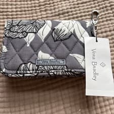Image of Vera Bradley Keychain Clip MOON SHADOW MEADOW RFID  Wallet Gray Black Floral