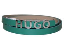 Image of Hugo Boss Womens Leather Belt Green Silver (All Sizes) Skinny Belt New RRP £75