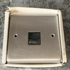 Image of Master Telephone Socket 1 Gang Brushed Stainless Steel Black Insert Old Stock