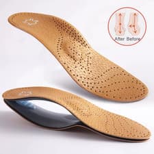 Image of Leather Orthopedic Insoles with Arch Support Flat Foot Shoe Pads Unisex Care