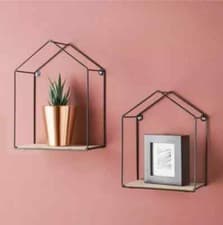 Image of Set of 2 Metal Wire Wall Shelves – Home Shape & Square – Modern Storage Display