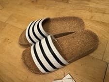 Image of Adidas Adilette Cork Slides Black White Women’s Size 4 New