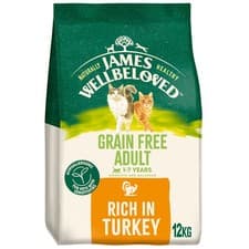 Image of 12kg James Wellbeloved Grain Free 1-7 Years Adult Dry Cat Food Rich in Turkey