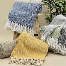 Image of Cotton Herringbone Sofa Throw Blanket - 100% Recycled Cotton, Soft & Breathable