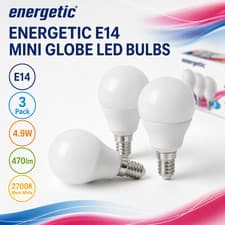 Image of Energetic E14 Mini Globe Frosted LED Bulbs 4.9W 470lm 2700K Warm White 3 Pack