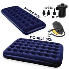 Image of Double Single Flocked Camping Airbed Inflatable Mattress Blow Up Air Bed Pump