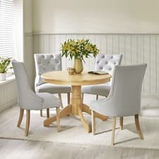 Image of Bude 106cm Round Wooden Dining Table & 4 Belgravia Cream Fabric Chairs