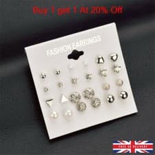 Image of A Set Of 12 Pairs Different Style Ear Studs Earrings Allergy Free Wholesale UK
