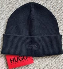 Image of Genuine HUGO BOSS Black BEANIE Hat Tonal Logo OSFA Tag 50464411  HB1