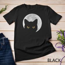 Image of Black Cat Yellow Eyes Cats Moon T-Shirt Unisex T-shirt