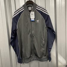 Image of Adidas Track Top Uk 15/16yrs Grey/Blue RRP £35 New With Tags