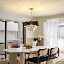 Image of 5 Light Crystal Chandelier, Modern Pendant Light 3-Tier Crystals Black & Gold