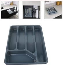 Image of Plastic Cutlery Tray Drawer Organizer Rack Utensils Spoon Fork In 5 Compartment