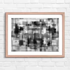 Image of Geometric Abstract Block Art Black & White Framed Wall Art Print Large Picture