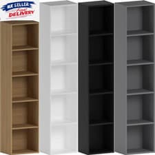 Image of 5 Tier Bookcase with Shelving Unit for Storage Bookshelf Living Room Office