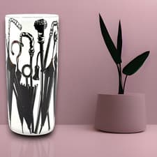 Image of Classic Umbrella Stand Ceramic 18" Round Tall Black & White Stick Holder Storage