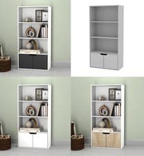 Image of 4 Tier Wooden Bookcase Cupboard with Doors Storage Shelving Display Cabinet Unit
