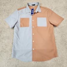 Image of Romwe Mens Colorblock Short Sleeve Button Front Shirt Sz L Bowling Camp NEW