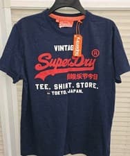 Image of Mens 2XL Superdry Navy Blue T Shirt. Red & White Chest Logo. New With Tags.