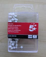 Image of Map Pins 100 Small 5mm Head white round head, packs 100. 8 packs in lot.