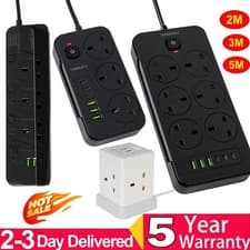 Image of Surge Protected Extension Lead With 6 USB USB C 3 Gang Way Power Cable UK Plug