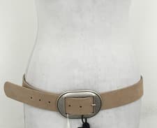 Image of M&S Women's Suede Upper Jeans Belt Sand Wide Chunky Buckle Fastening New