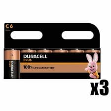 Image of 3 x Battery Pack Size of 6 Duracell Plus C Alkaline Batteries 1.5V LR14 