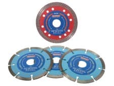 Image of Faithfull 4 Piece 115mm Assorted Diamond Blade Set 3 x Concrete 1 x Tile / Multi