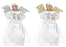 Image of Large Tree Top Christmas Angel Decoration Fabric Body Resin Head Gold Or Silver