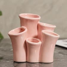 Image of Coral Ceramic Multifunctional Organizer Toothbrush Holder Space Saving Versatile
