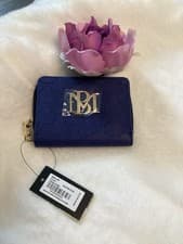 Image of Badgley Mischka Zip Around Wallet Electric Blue Monogram Vegan Leather NWT Glam