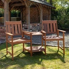 Image of Rydal 2 Seater Wooden Garden Patio Love Seat and Table Set