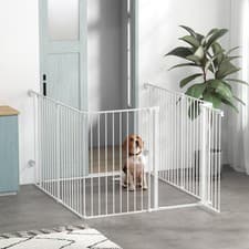 Image of 2 in 1 6 Panels Dog Playpen, Safety Pet Gate for Medium Dogs, 90Hcm - White