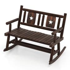 Image of 2-Seat Wood Rocking Bench Garden Double Rocking Chair Carbonized