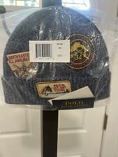 Image of Polo Ralph Lauren Sportsman Merino Wool Beanie Blue Embroidered Patches Hat