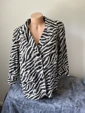 Image of Animal Print Zebra 3X Blazer Jacket Shacket Black White Plus Linen Granola 4034