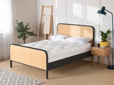 Image of Clementine Rattan Bed Frame | Solid Wood | Black or White | Modern Boho Style