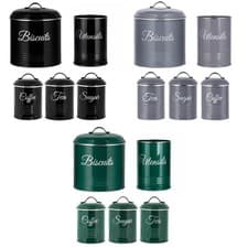 Image of 5 Piece Kitchen Canister Set Airtight Biscuit Tin, Tea, Coffee, Sugar & Utensil 