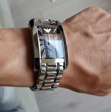 Image of NEW EMPORIO ARMANI MENS WATCH AR0156 STAINLESS STEEL SILVER STRAP AND BLACK DIAL