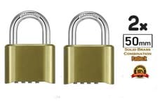 Image of 2x Combination Padlock 4 digit Heavy Duty Indoor/Outdoor Lock Solid Brass 50mm